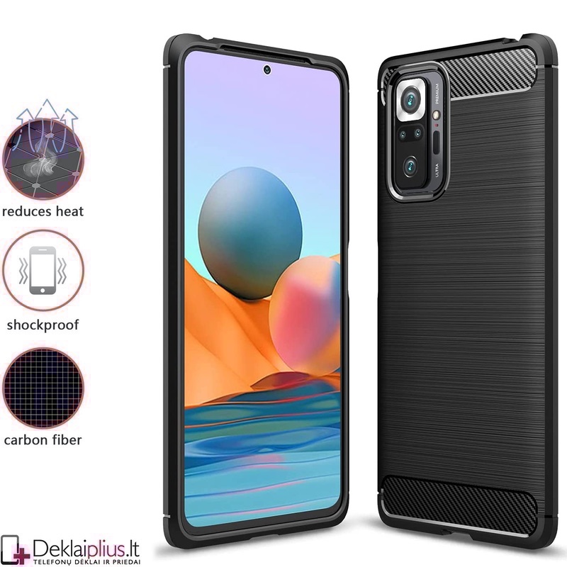 Carbon guminis dėklas - juodas (telefonams Xiaomi Redmi Note 10 Pro) Carbon guminis dėklas - juodas (telefonams Xiaomi Redmi Note 10 Pro)
